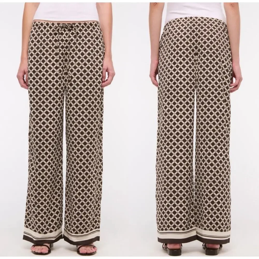 Abercrombie & Fitch Brown Geometric Wide Leg Drapey Pull On Pants Size Small